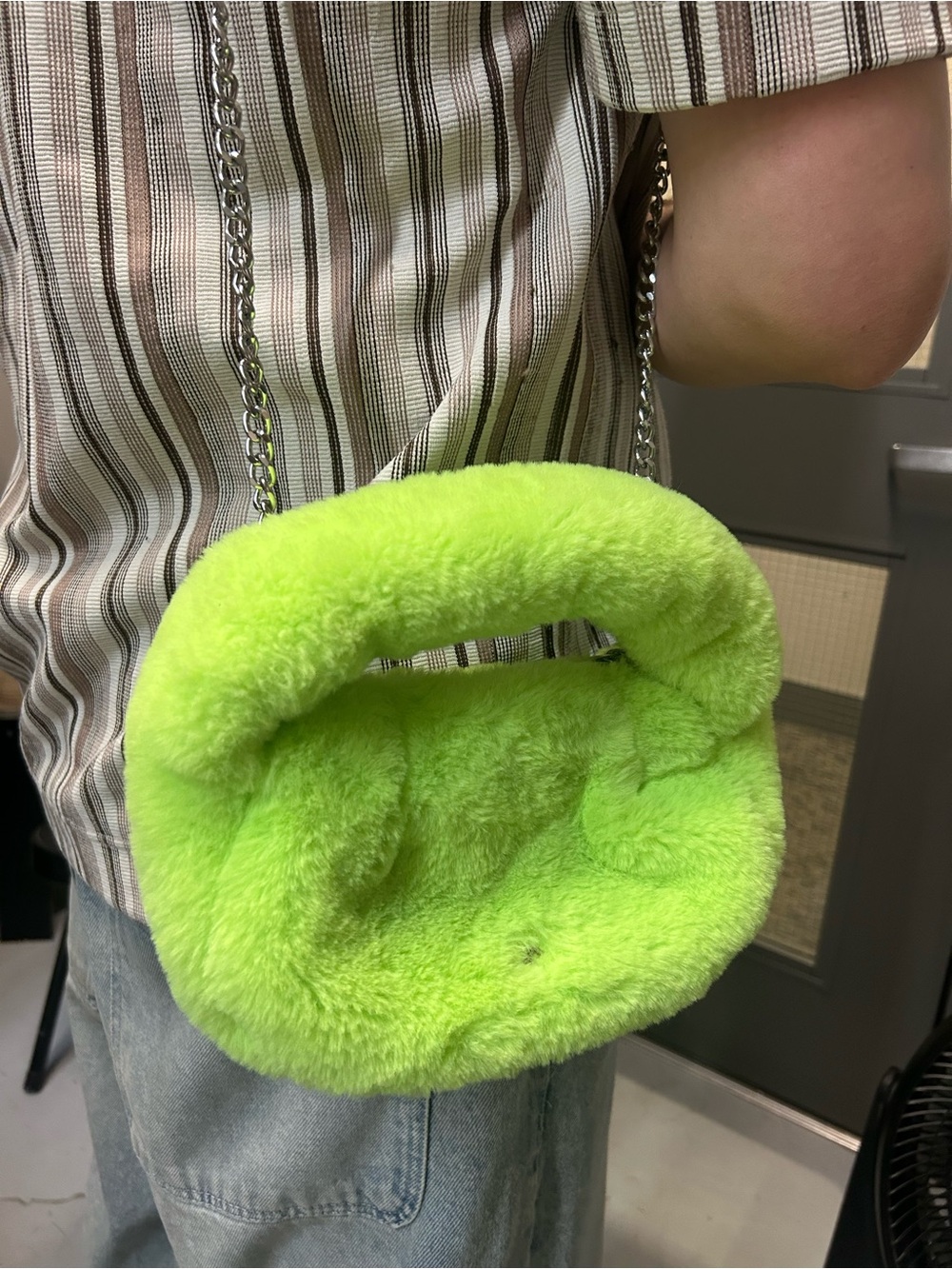 Faux Fur Chain Shoulder Bag in Neon Green plushy soft Dolls Kill style club rave - Picture 7 of 9